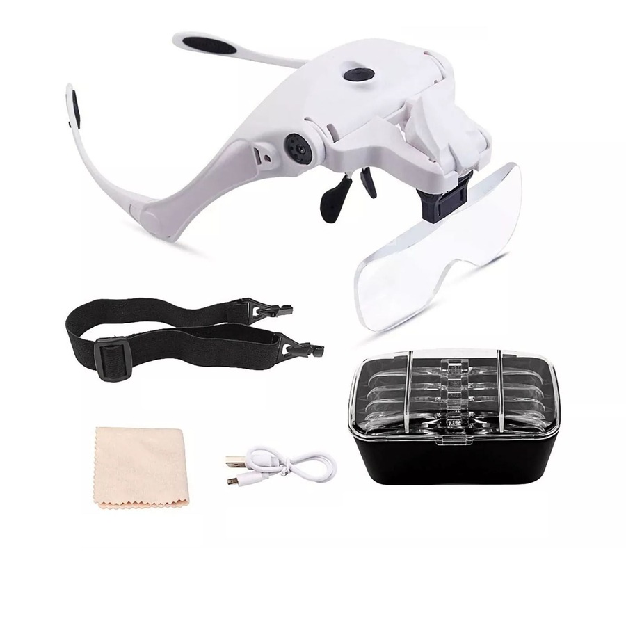 5 Lens Magnifying Glasses with LED Light Head Magnifier USB Chargable