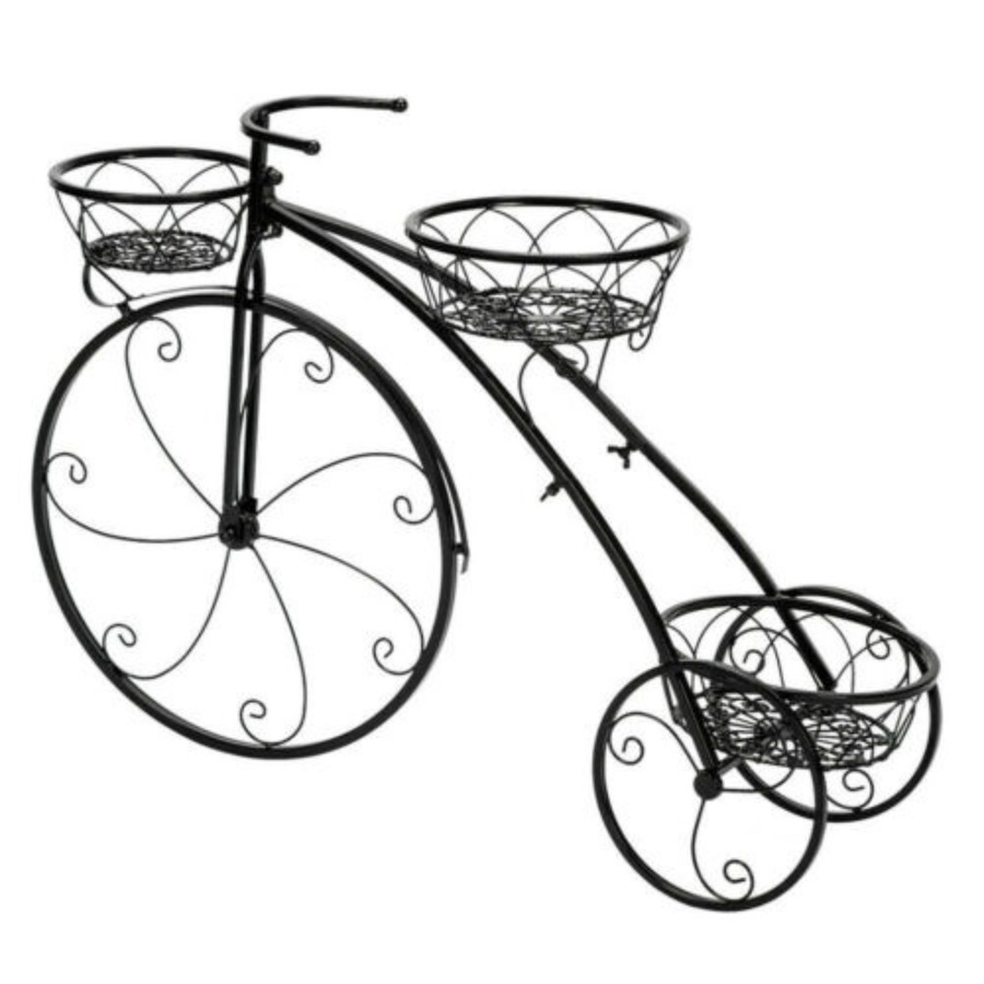 Bicycle Plant Stand Wrought Iron Tricycle Planter Home Garden Patio Decor - 3 Tiers