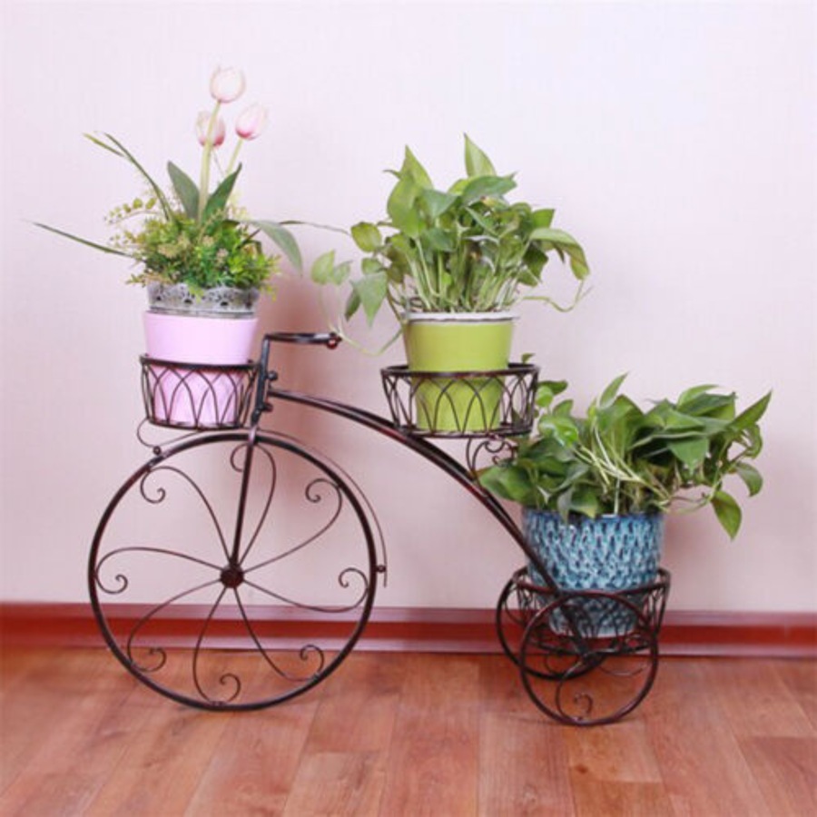 Bicycle Plant Stand Wrought Iron Tricycle Planter Home Garden Patio Decor - 3 Tiers