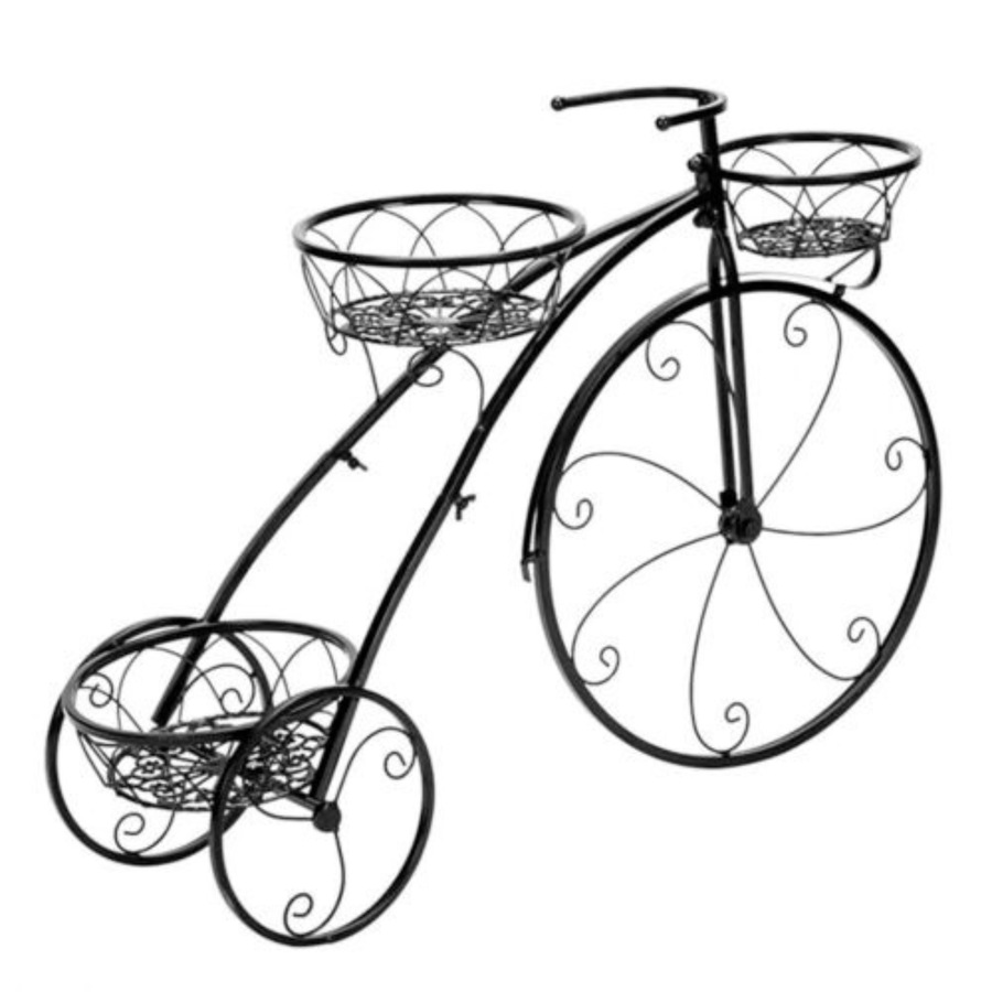 Bicycle Plant Stand Wrought Iron Tricycle Planter Home Garden Patio Decor - 3 Tiers