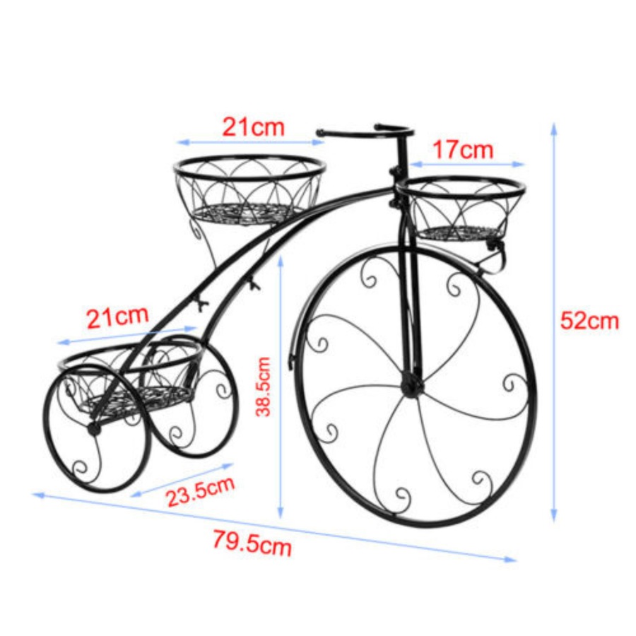 Bicycle Plant Stand Wrought Iron Tricycle Planter Home Garden Patio Decor - 3 Tiers