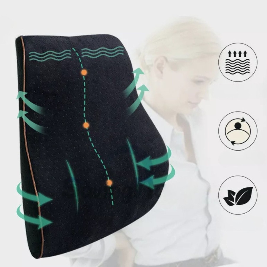 Black Memory Foam Lumbar Back Support Cushion Pillow Home Car Office Seat Chair