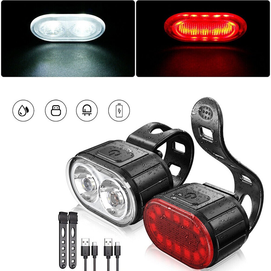 Bright LED Bike Lights Set USB Rechargeable Front Rear Mountain Bicycle Light
