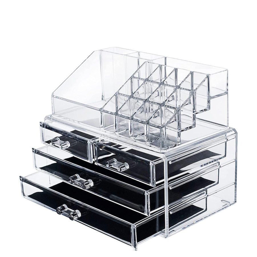 Clear Acrylic Makeup Holder Cosmetic Organiser Storage Jewellery Box - 4 Drawer