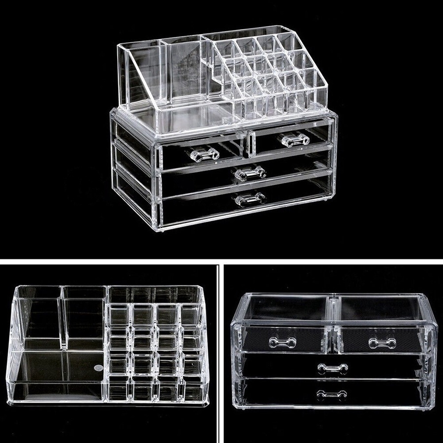 Clear Acrylic Makeup Holder Cosmetic Organiser Storage Jewellery Box - 4 Drawer