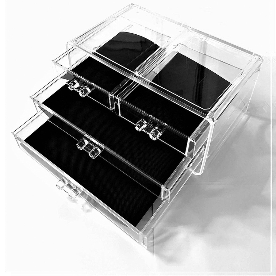 Clear Acrylic Makeup Holder Cosmetic Organiser Storage Jewellery Box - 4 Drawer