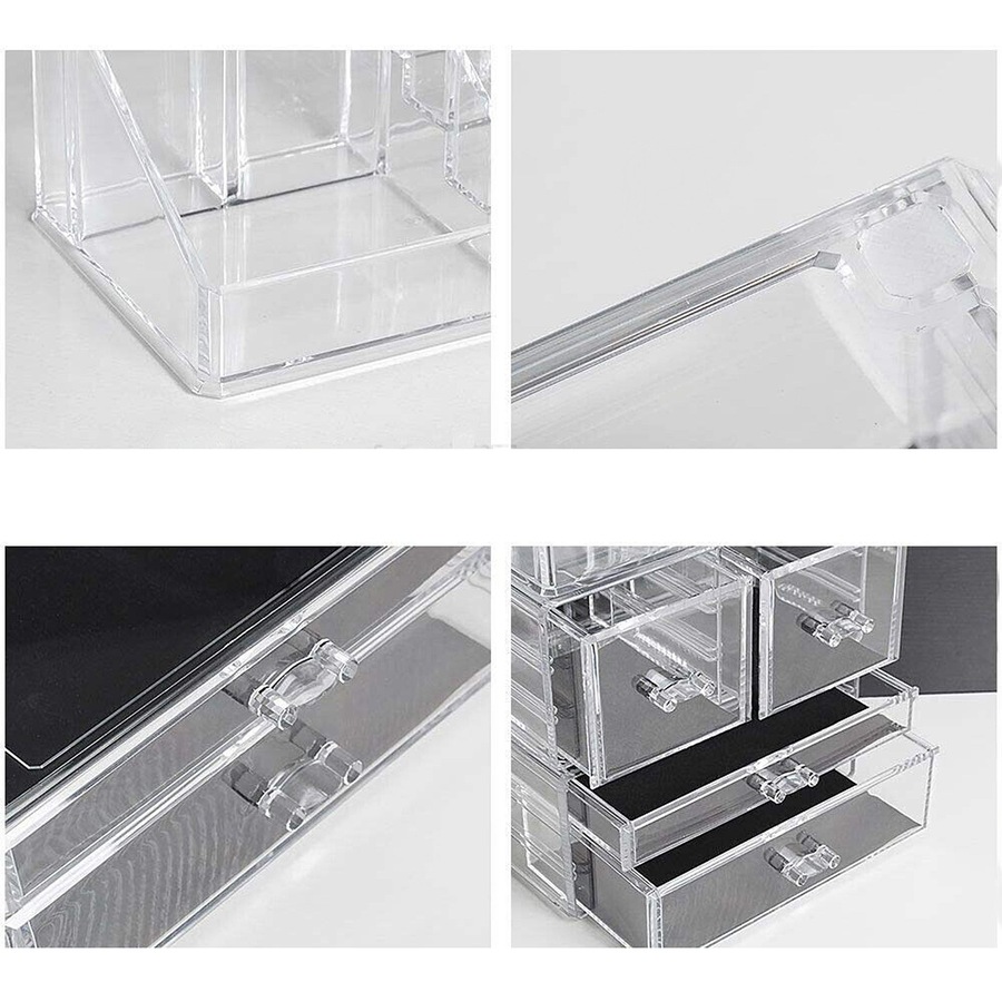 Clear Acrylic Makeup Holder Cosmetic Organiser Storage Jewellery Box - 4 Drawer
