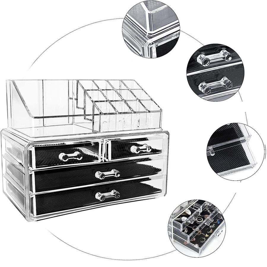 Clear Acrylic Makeup Holder Cosmetic Organiser Storage Jewellery Box - 4 Drawer