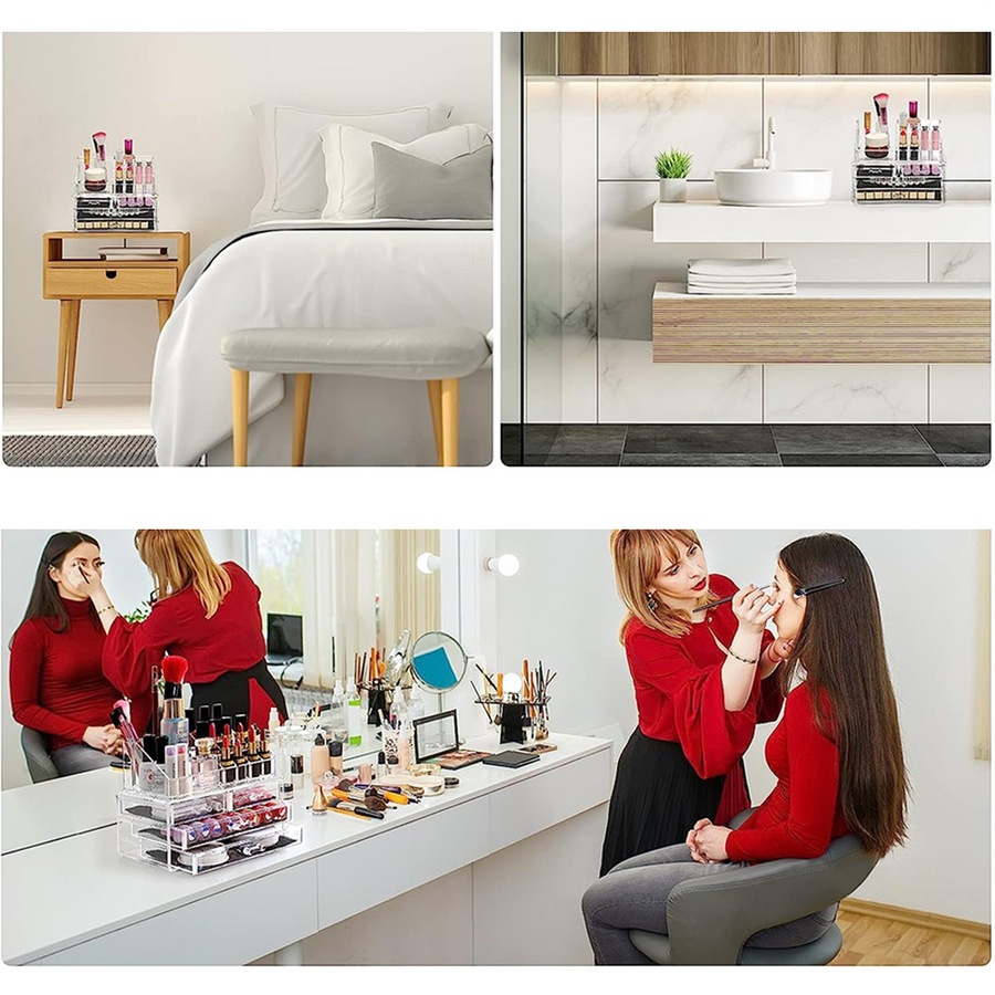 Clear Acrylic Makeup Holder Cosmetic Organiser Storage Jewellery Box - 4 Drawer