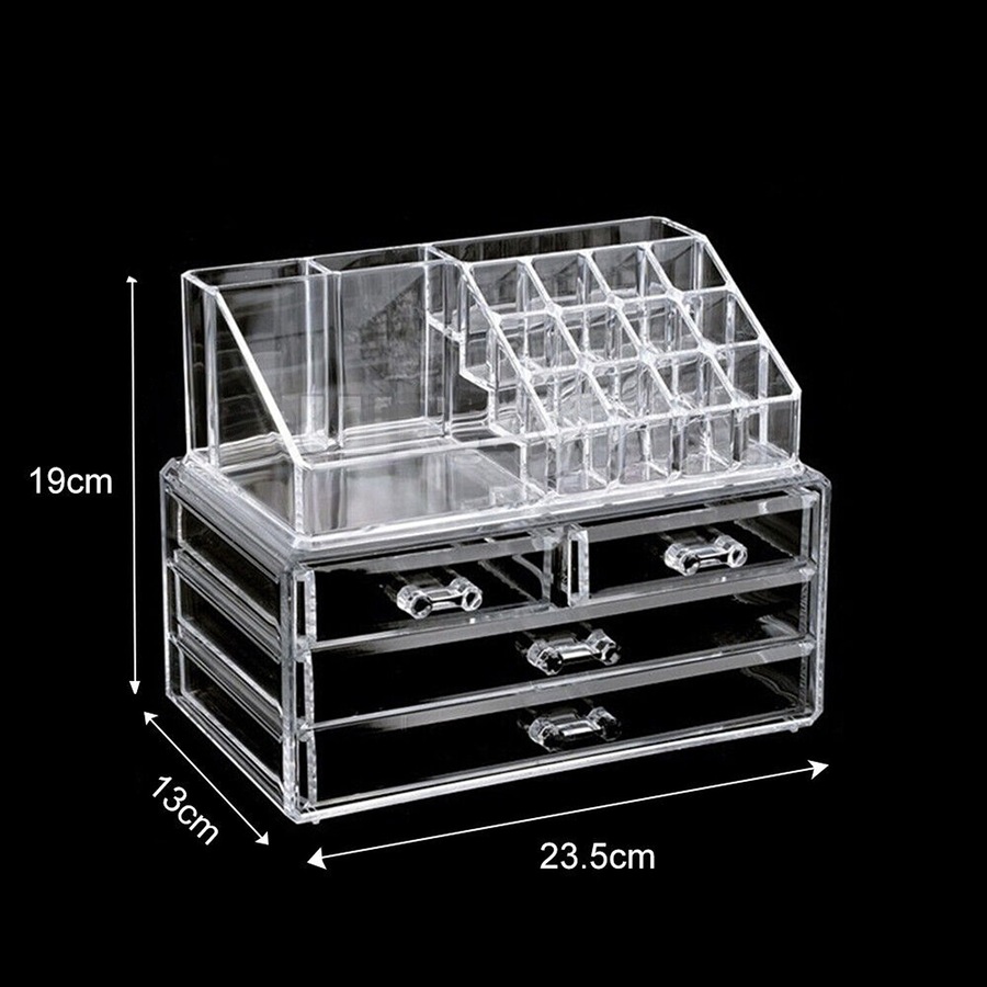 Clear Acrylic Makeup Holder Cosmetic Organiser Storage Jewellery Box - 4 Drawer