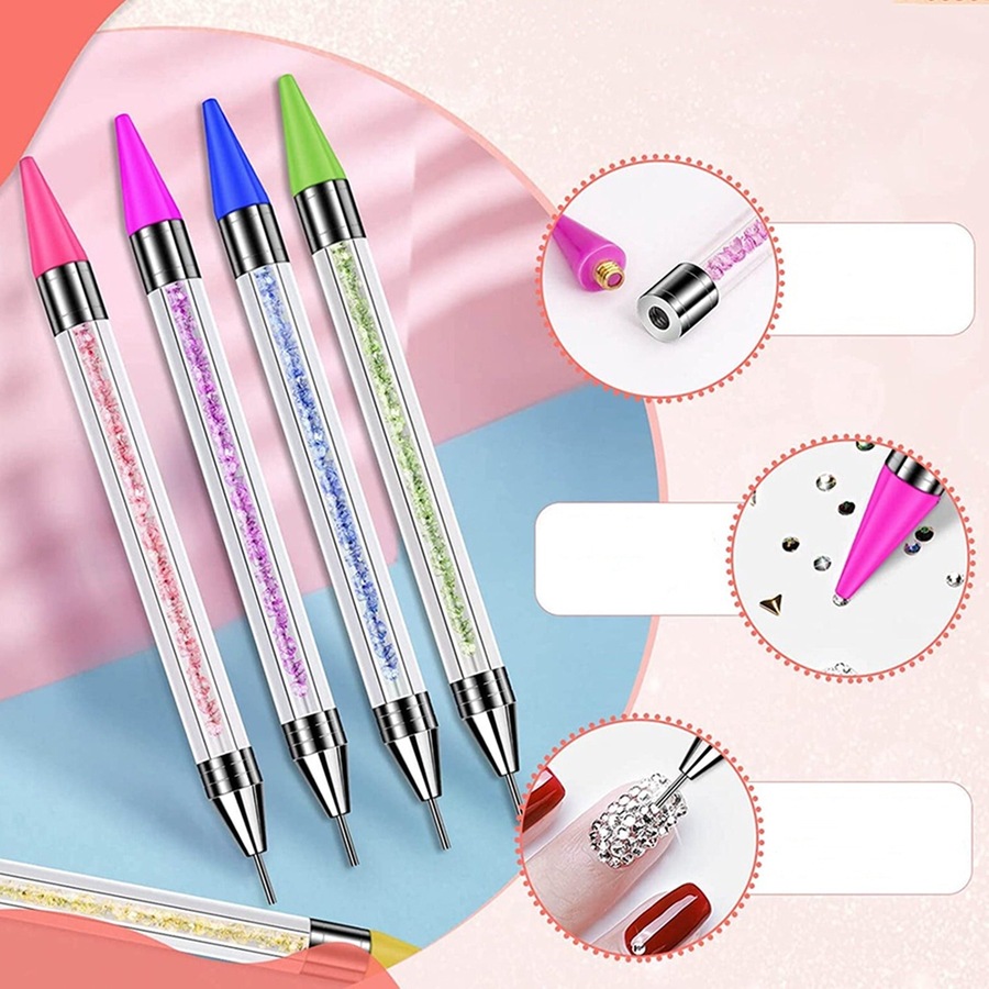 Dotting Pen Dual Ended Rhinestone Picker Wax Pencil Manicure Nail Art Tool - 2pcs