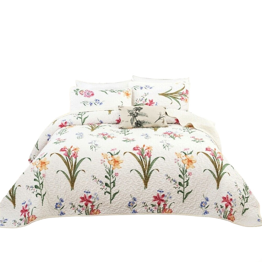 Floral Coverlet Quilted Queen Size Bedspread Set Pillowcase Throw Rug Bedding