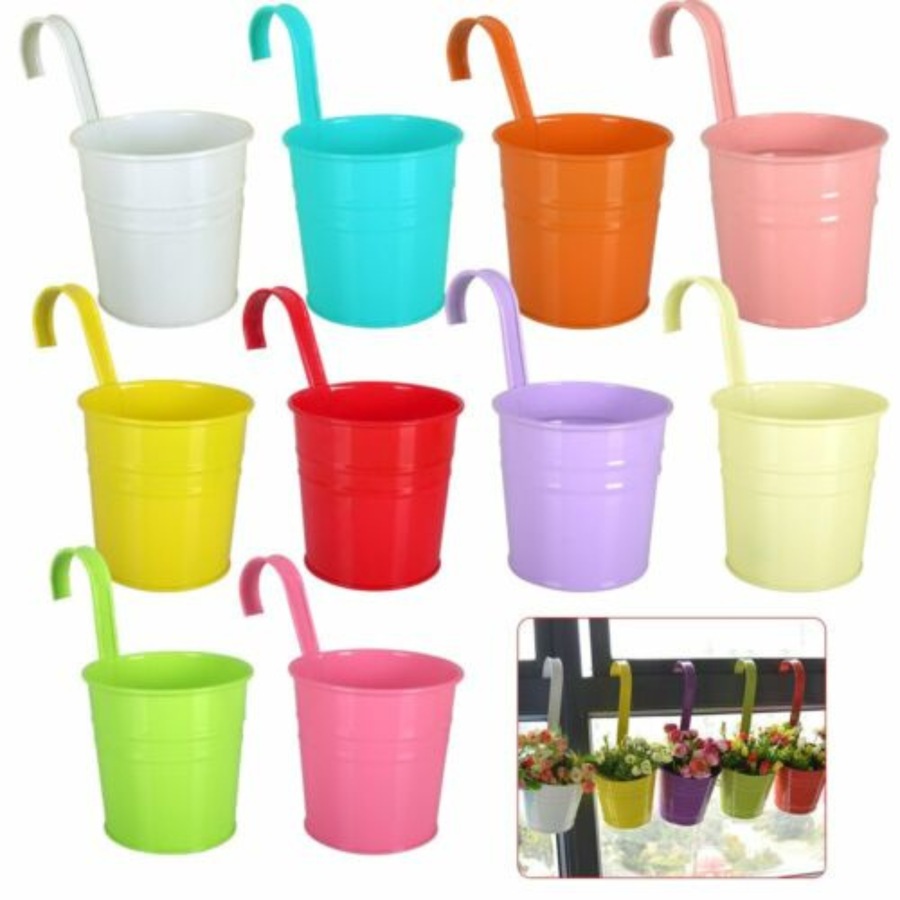 Flower Pot Hanging Pots Balcony Garden Plant Metal Hooks Iron Planter - 10 Colours