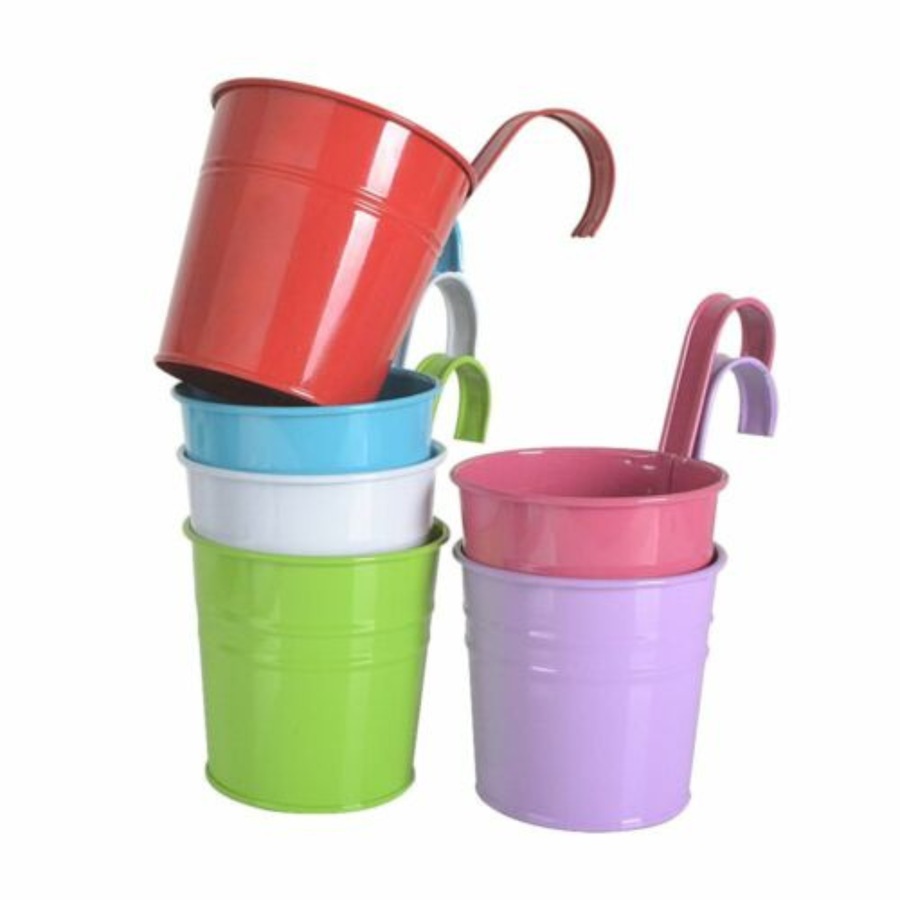 Flower Pot Hanging Pots Balcony Garden Plant Metal Hooks Iron Planter - 10 Colours