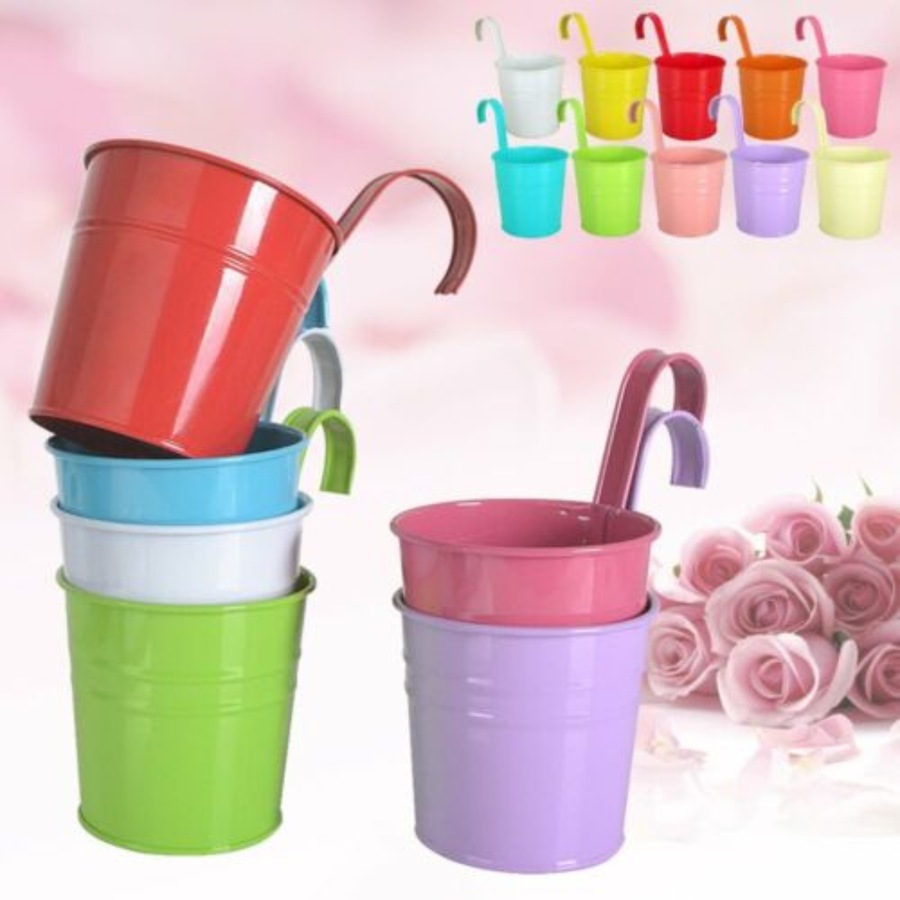 Flower Pot Hanging Pots Balcony Garden Plant Metal Hooks Iron Planter - 10 Colours