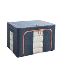 Foldable Storage Box Crushed Steel Frame Clothes Quilt Toys Organizer - Navy