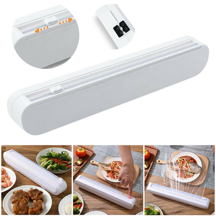 Food Wrap Dispenser Plastic Cutter Foil Cling Film Storage Holder Box Kitchen