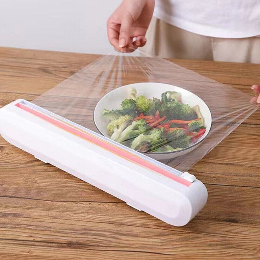 Food Wrap Dispenser Plastic Cutter Foil Cling Film Storage Holder Box Kitchen