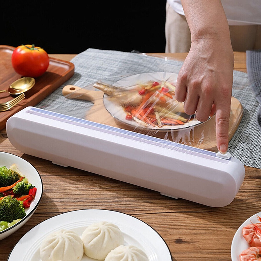 Food Wrap Dispenser Plastic Cutter Foil Cling Film Storage Holder Box Kitchen