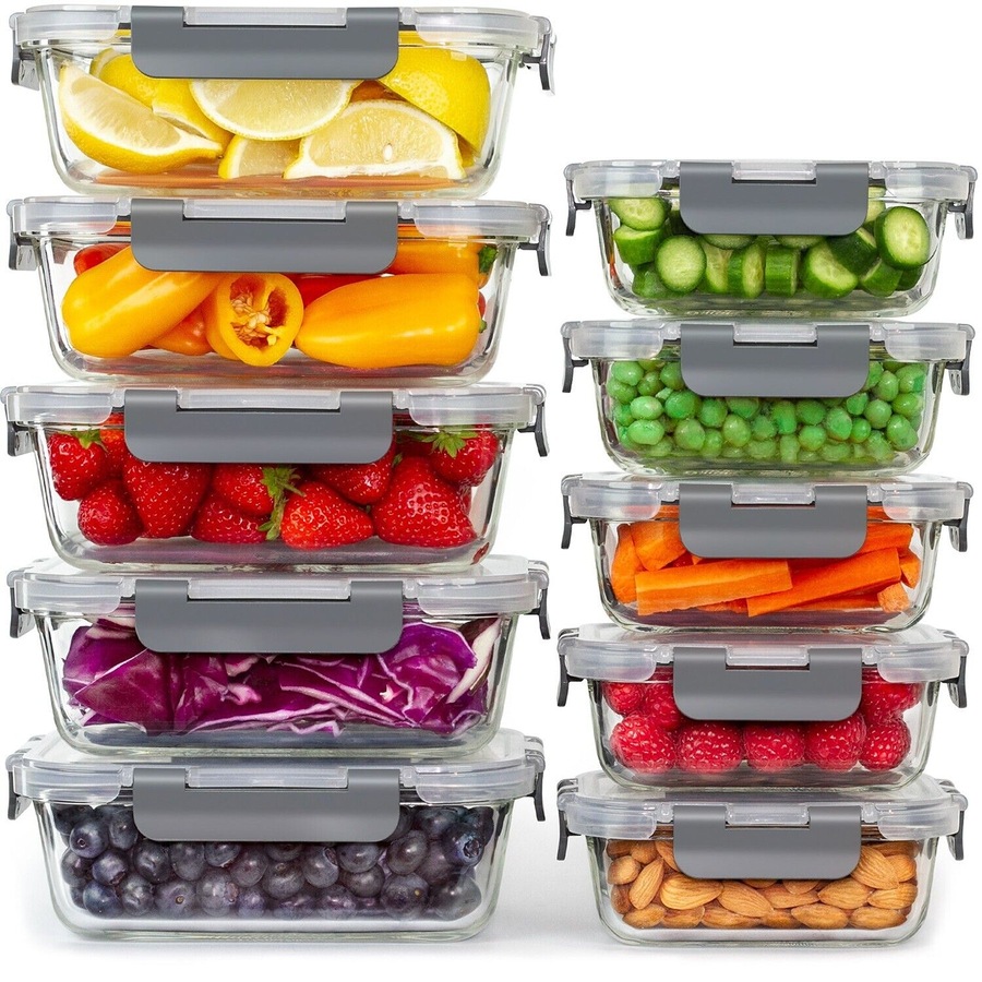 Glass Food Storage Containers With Lids Airtight - 10 Pack Meal Prep Containers