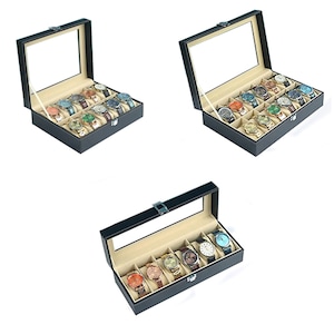 Grids Leather Watch Box Organizer Case Jewelry Display Storage Showcase