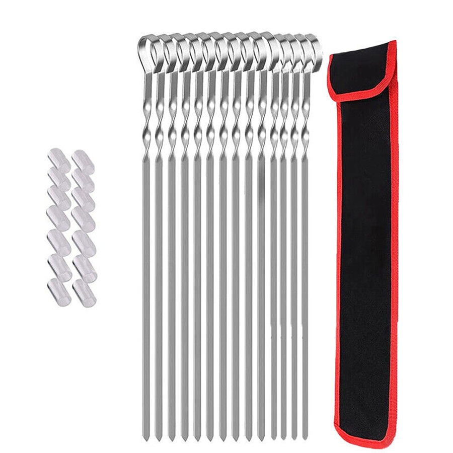 Kabob Skewers Premium Flat Metal BBQ Barbecue Skewer Long Stainless - 14 Pack