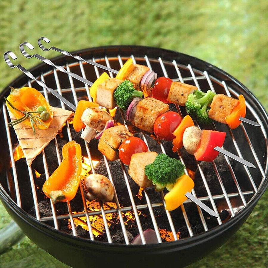 Kabob Skewers Premium Flat Metal BBQ Barbecue Skewer Long Stainless - 14 Pack