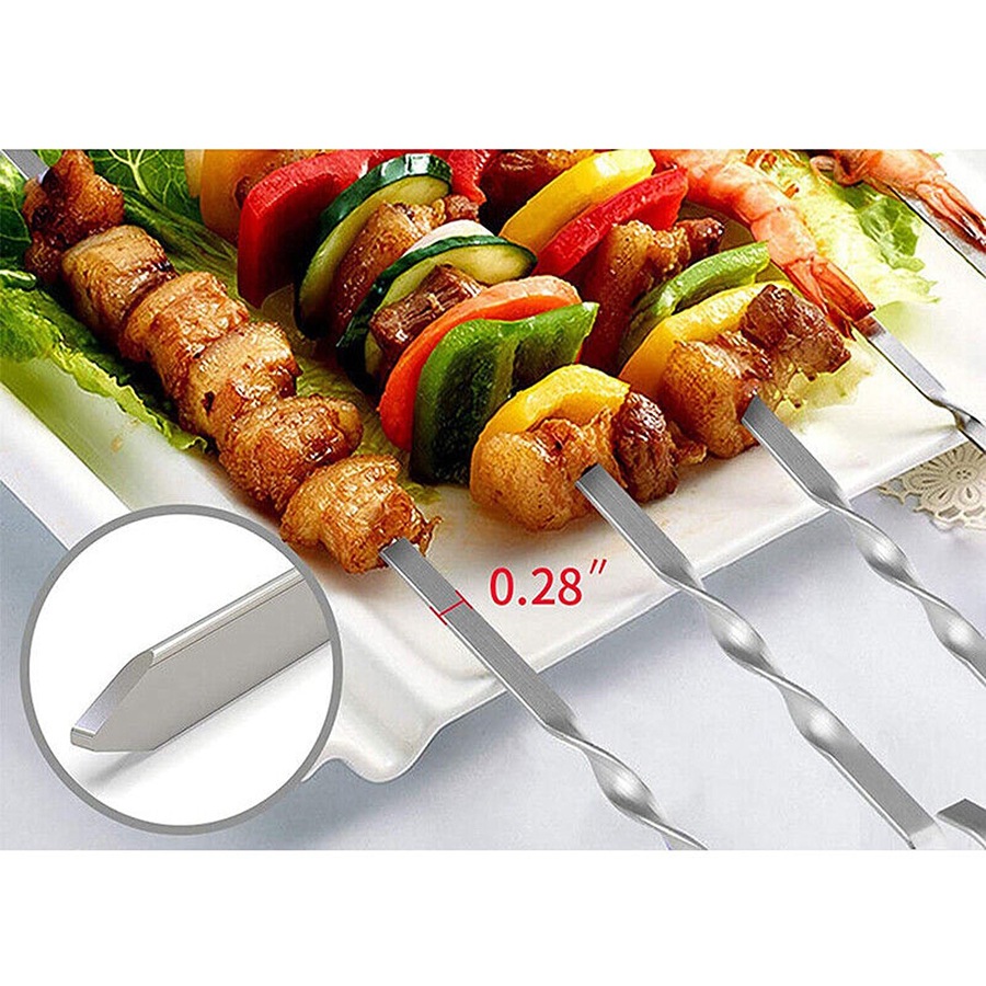 Kabob Skewers Premium Flat Metal BBQ Barbecue Skewer Long Stainless - 14 Pack