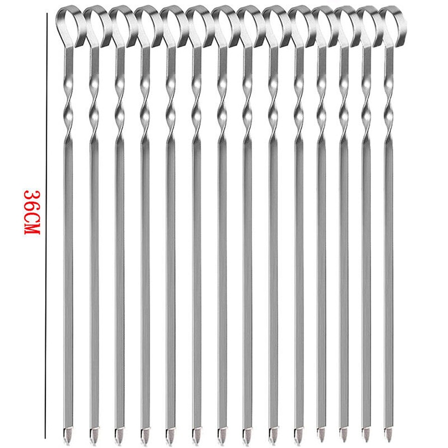 Kabob Skewers Premium Flat Metal BBQ Barbecue Skewer Long Stainless - 14 Pack