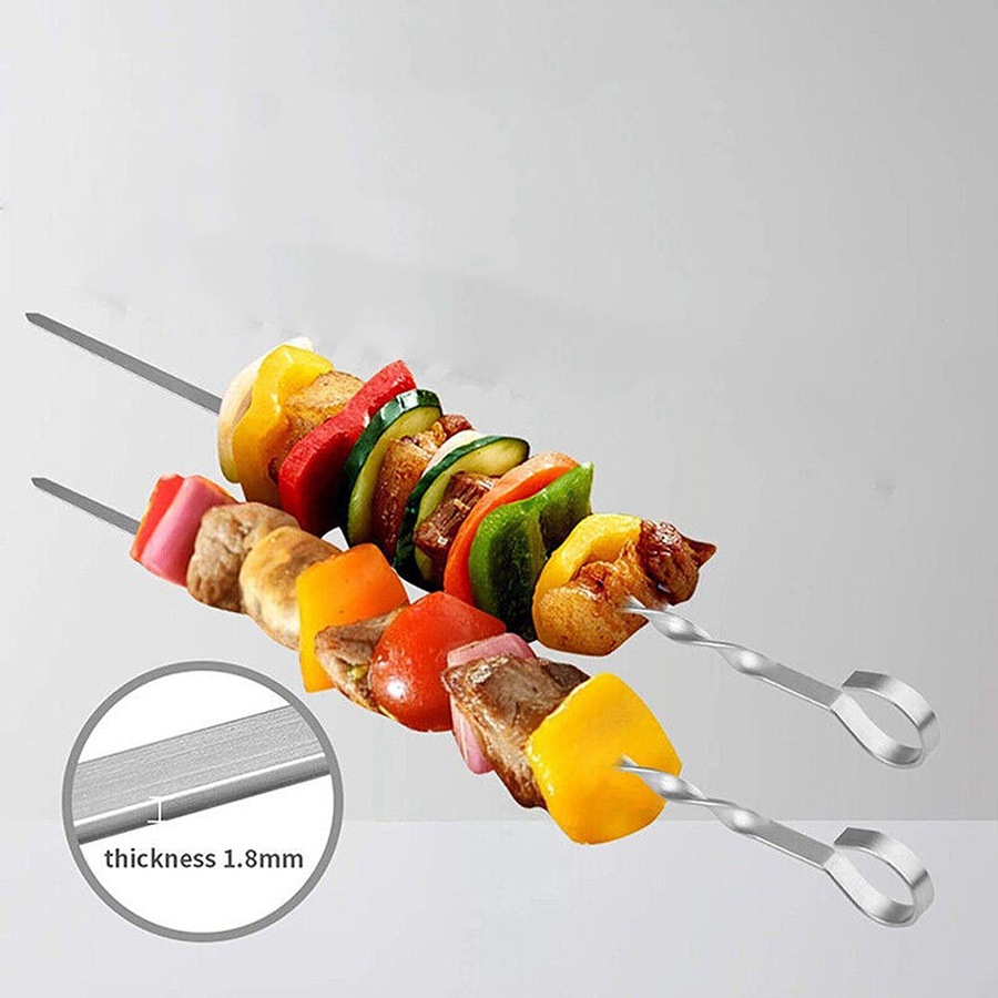 Kabob Skewers Premium Flat Metal BBQ Barbecue Skewer Long Stainless - 14 Pack