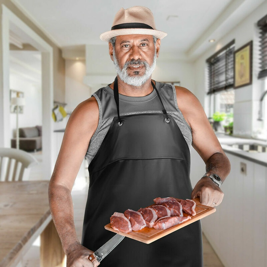 Kitchen PVC Apron Chef Butcher Work Heavy Duty Royal Waterproof - Black