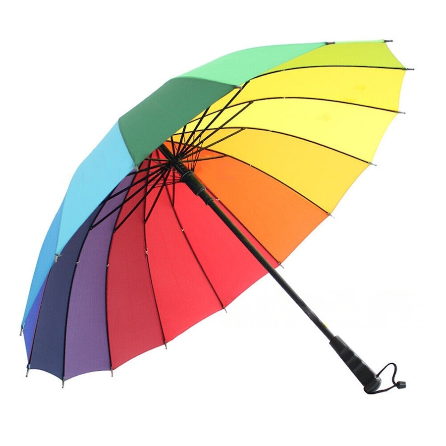 Large Rainbow Umbrella Fashion Straight Long Handle Anti UV Sun Rain - 16 Ribs