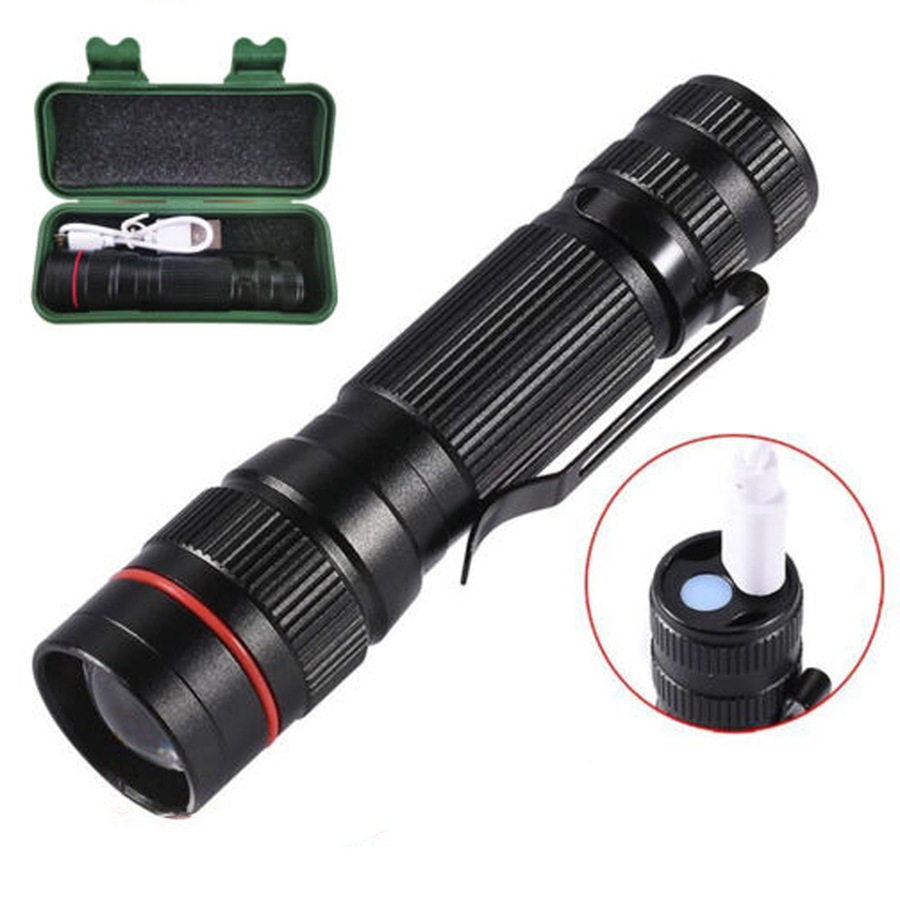 LED Tactical Flashlight USB Rechargeable Super Bright Torch Lamp Light - 2 Packs