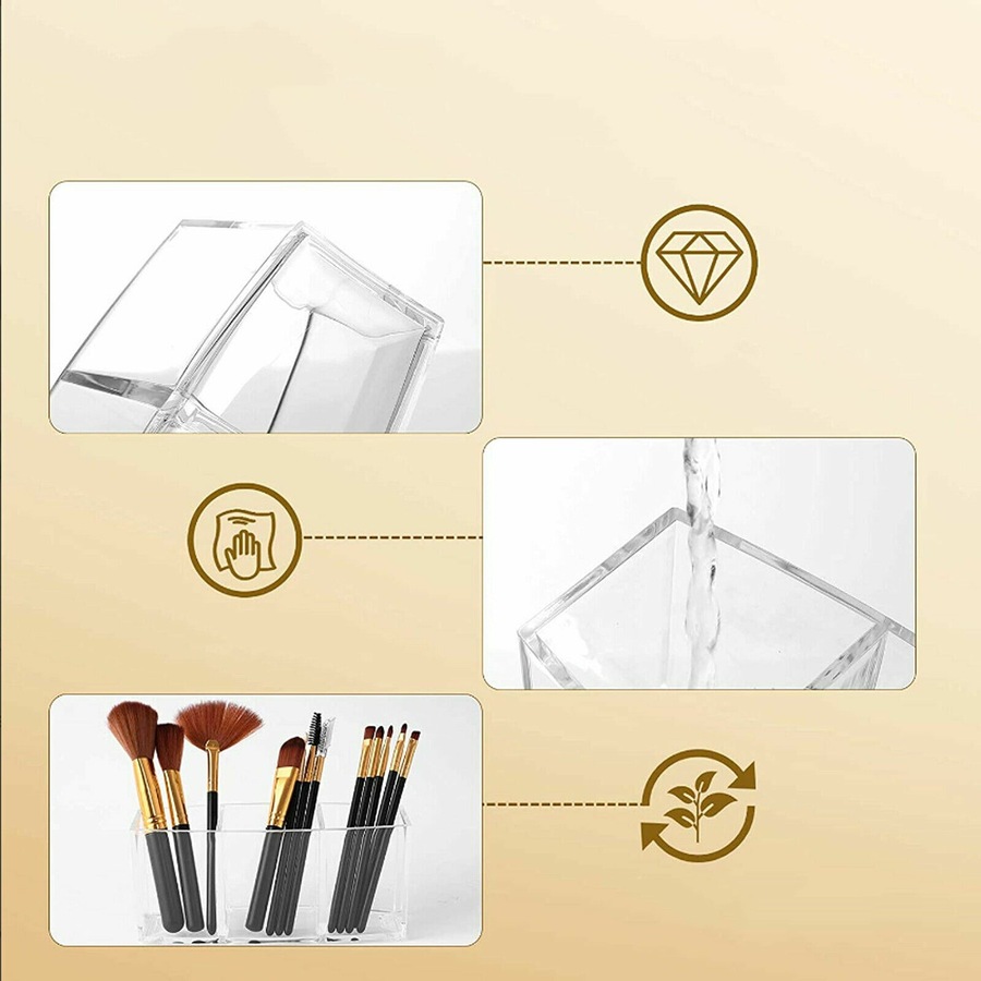 Makeup Brush Holder Organizer Clear Cosmetic Brushes Acrylic Storage Case - 3 Slot