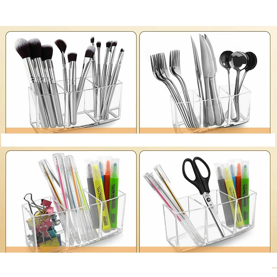 Makeup Brush Holder Organizer Clear Cosmetic Brushes Acrylic Storage Case - 3 Slot