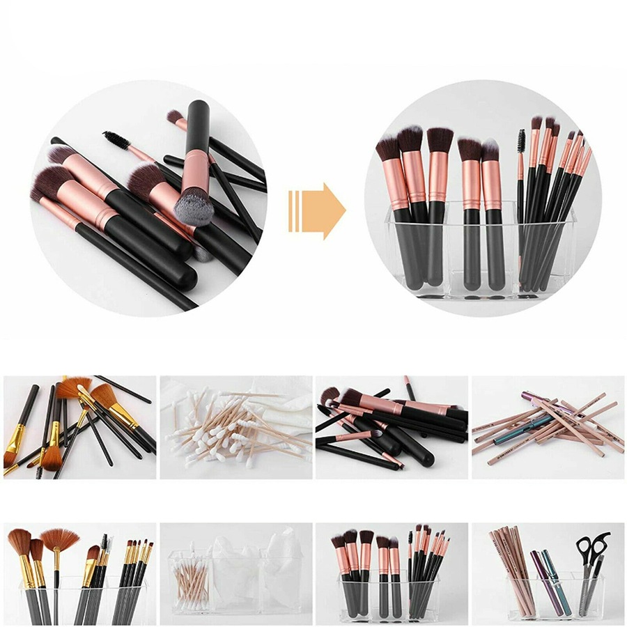 Makeup Brush Holder Organizer Clear Cosmetic Brushes Acrylic Storage Case - 3 Slot