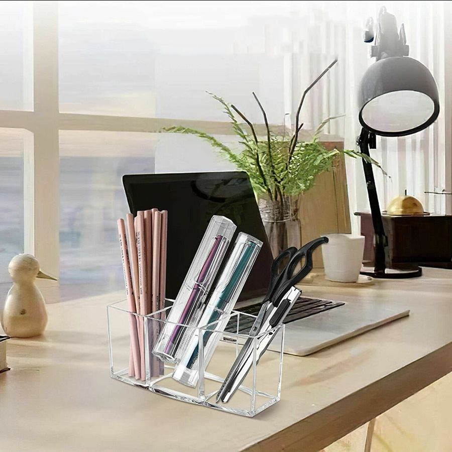 Makeup Brush Holder Organizer Clear Cosmetic Brushes Acrylic Storage Case - 3 Slot