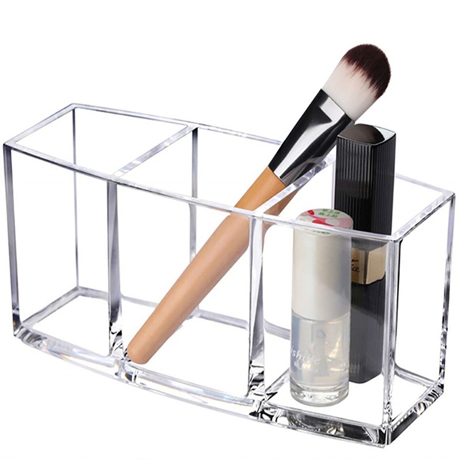 Makeup Brush Holder Organizer Clear Cosmetic Brushes Acrylic Storage Case - 3 Slot
