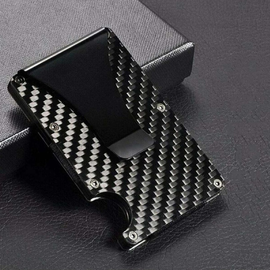 Men Carbon Fiber Credit Card Holder RFID Blocking Slim Wallet Money Clip Purse