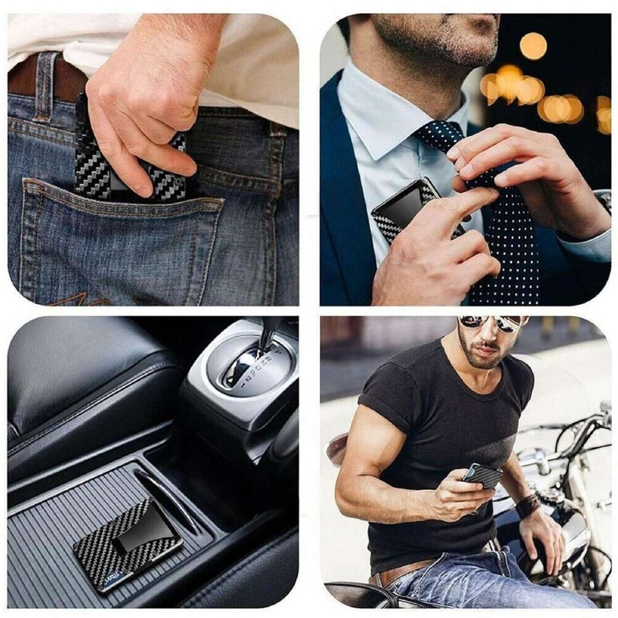 Men Carbon Fiber Credit Card Holder RFID Blocking Slim Wallet Money Clip Purse