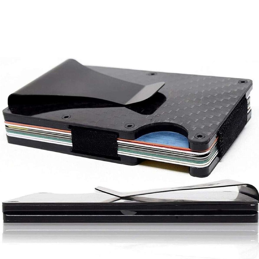 Men Carbon Fiber Credit Card Holder RFID Blocking Slim Wallet Money Clip Purse