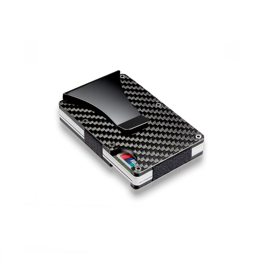 Men Carbon Fiber Credit Card Holder RFID Blocking Slim Wallet Money Clip Purse