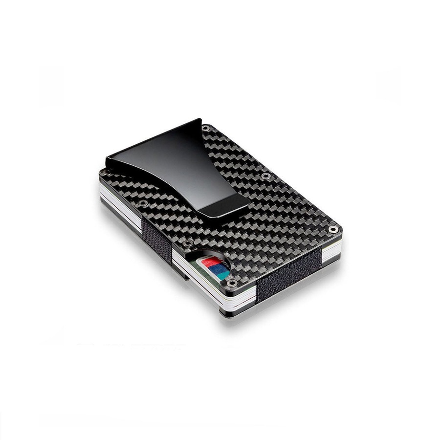 Men Carbon Fiber Credit Card Holder RFID Blocking Slim Wallet Money Clip Purse