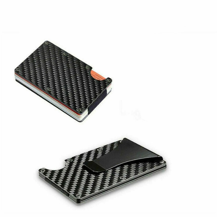 Men Slim Carbon Fiber Credit Card Holder RFID Blocking Metal Money Clip Wallet
