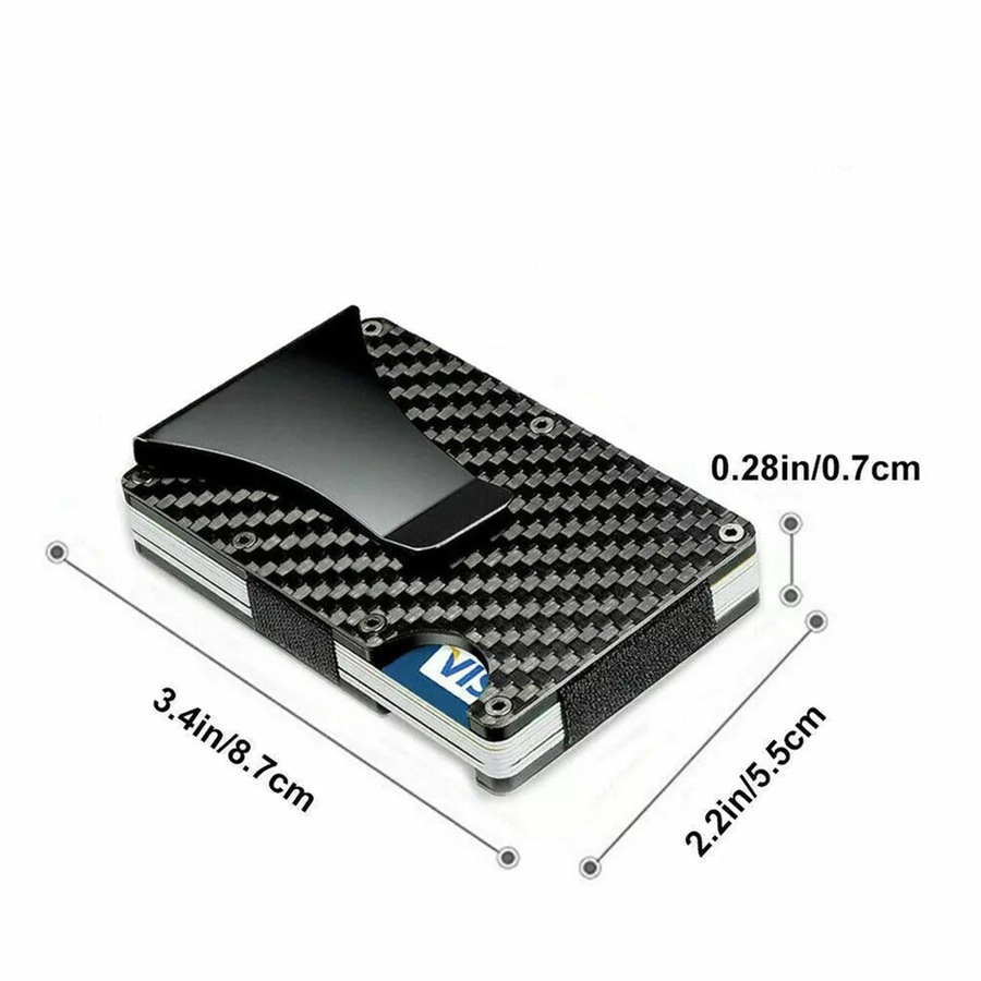 Men Slim Carbon Fiber Credit Card Holder RFID Blocking Metal Money Clip Wallet