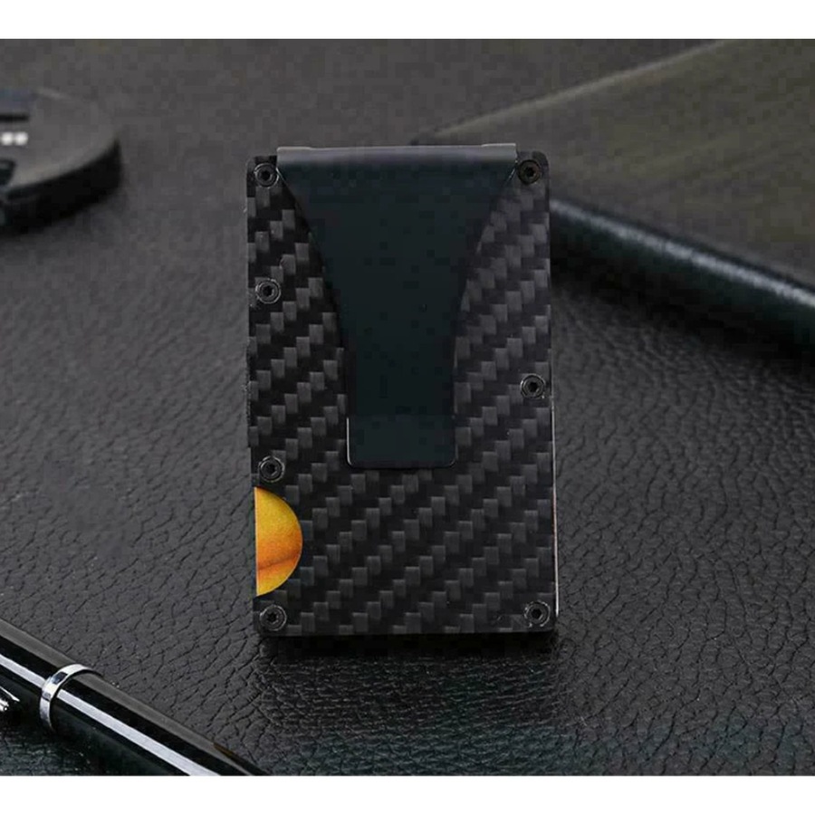 Men Slim Carbon Fiber Credit Card Holder RFID Blocking Metal Money Clip Wallet