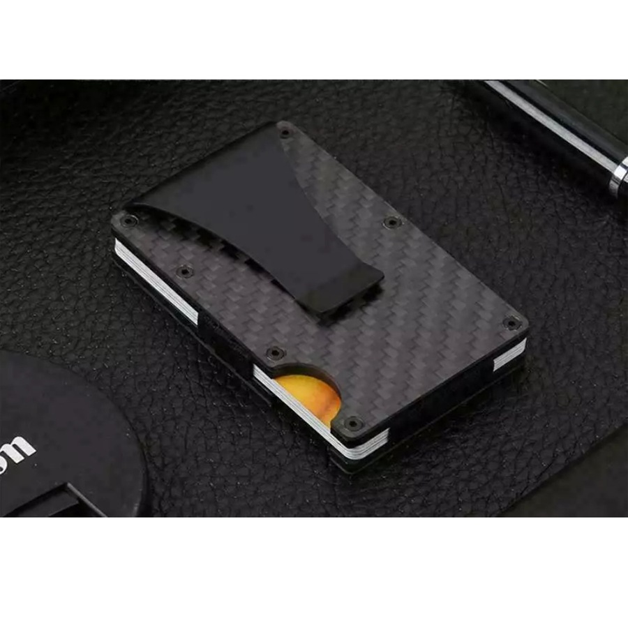 Men Slim Carbon Fiber Credit Card Holder RFID Blocking Metal Money Clip Wallet