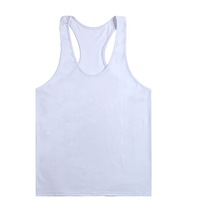 Mens T Gym Vest Tank Y Bodybuilding Top Racer Back Cotton Man Men Singlet - White