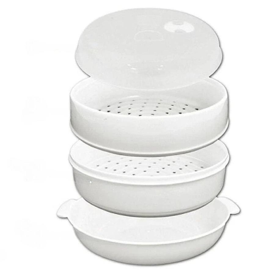 Microwave Steamer 2 Tier Double layer Cooking Meals Vegetables Kitchen