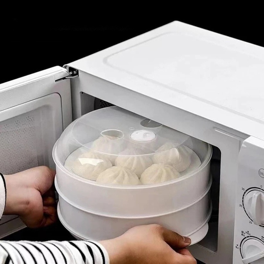 Microwave Steamer 2 Tier Double layer Cooking Meals Vegetables Kitchen